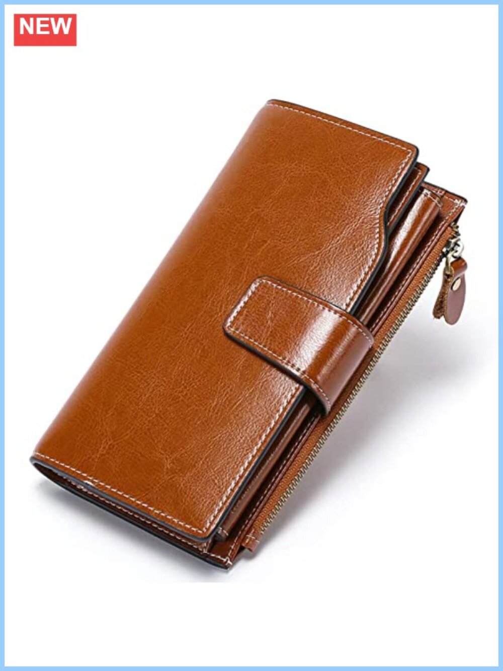RFID Blocking Leather Clutch Wallet with Zipper Pocket Large Capacity